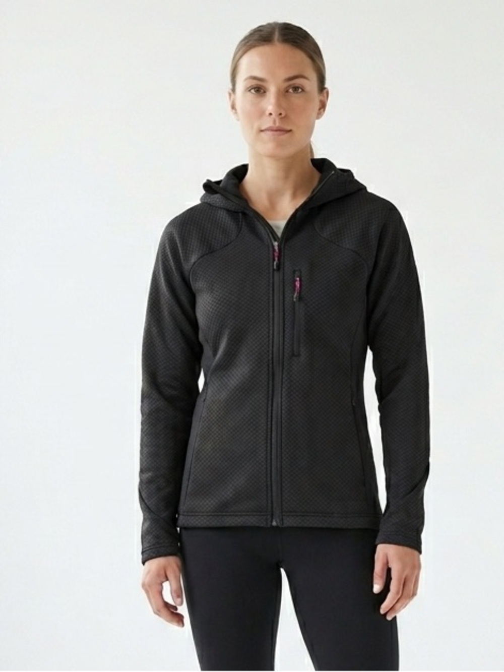 MEC Mountain Co-op | Black grid-patterned fleece fabric Zip Hoodie - Woman’s L